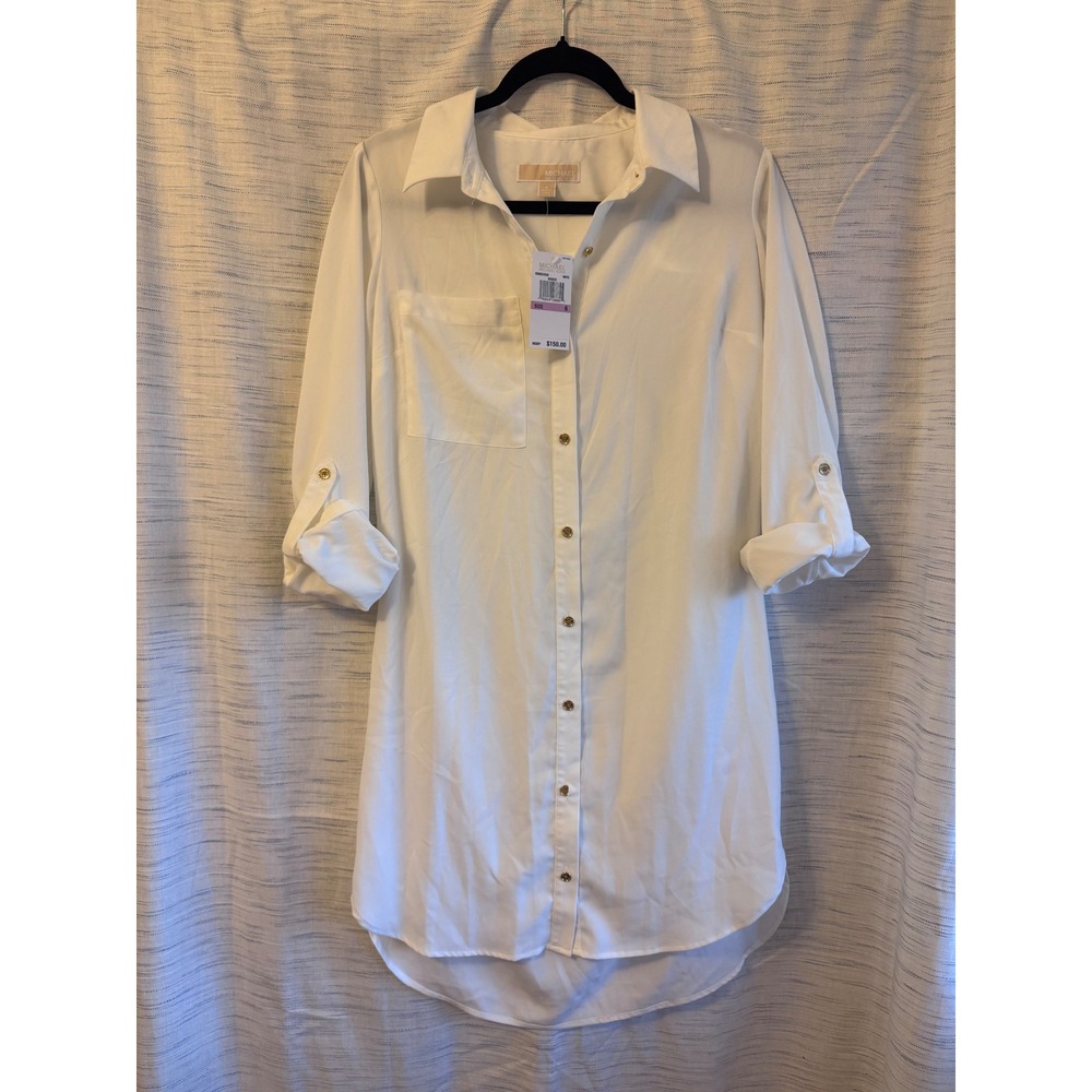 Michael Michael Kors White Button Down Shirt Dress Gold Hardware Size 6
